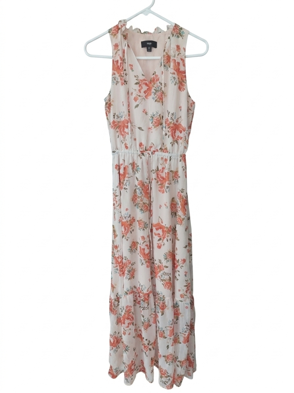 Mossimo Floral Sleeveless Maxi Dress XS Peach Orange Boho Tiered Cottagecore - Picture 2 of 10